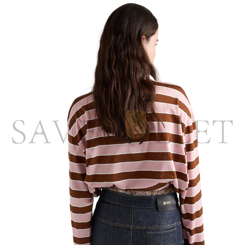 PRADA LONG-SLEEVED BAYADERE PRINT LISLE COTTON T-SHIRT 39661